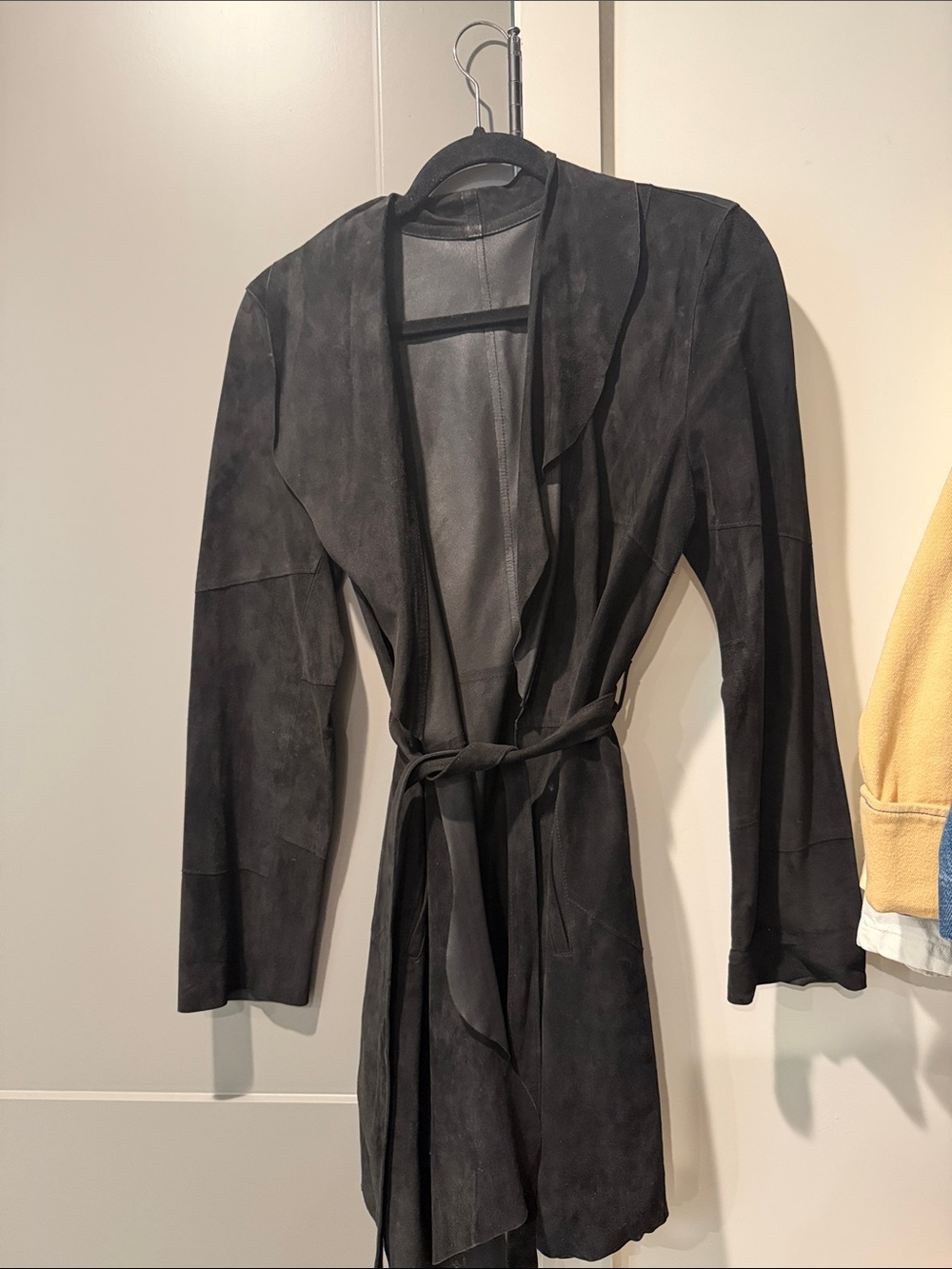 Classic Black Suede Tie-Waist Jacket
